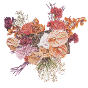 Autumnal, yet tropical at the same time. This bouquet, originally created by Signature Floral Design, has an amazing range of Orchids, Roses, Anthuriums and lotus pods.